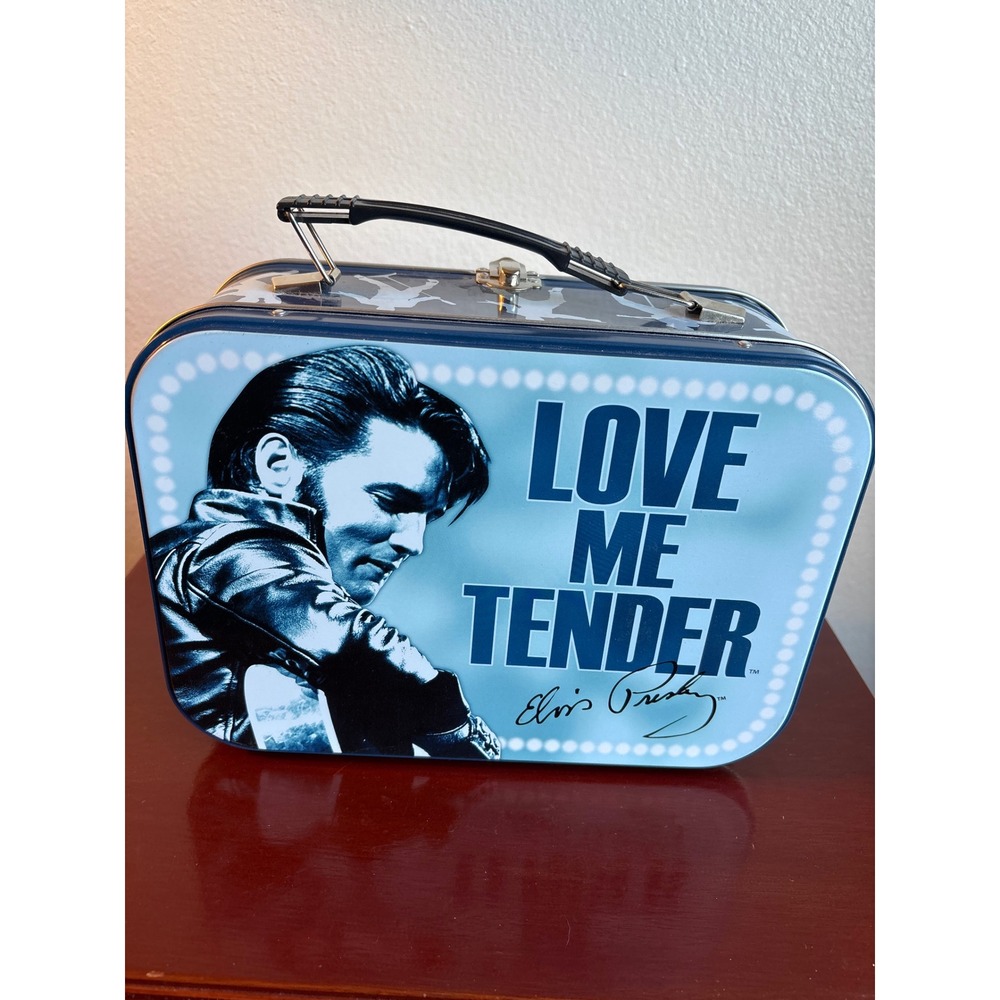 Elvis Presley Love Me Tender Blue Metal Tin Lunch Box Vandor Large Tote 47470